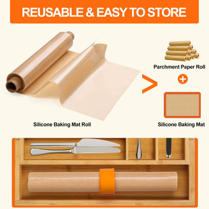 Silicone Baking Mat Roll -12IN x 10FT Non Stick Heat Resistant Food Grade Baking Mats, No Slip Reusable Freeze Dryer Mat,Pastry Mat,Countertop Protector Mat, Washable Oil-Proof Refrigerator Liners