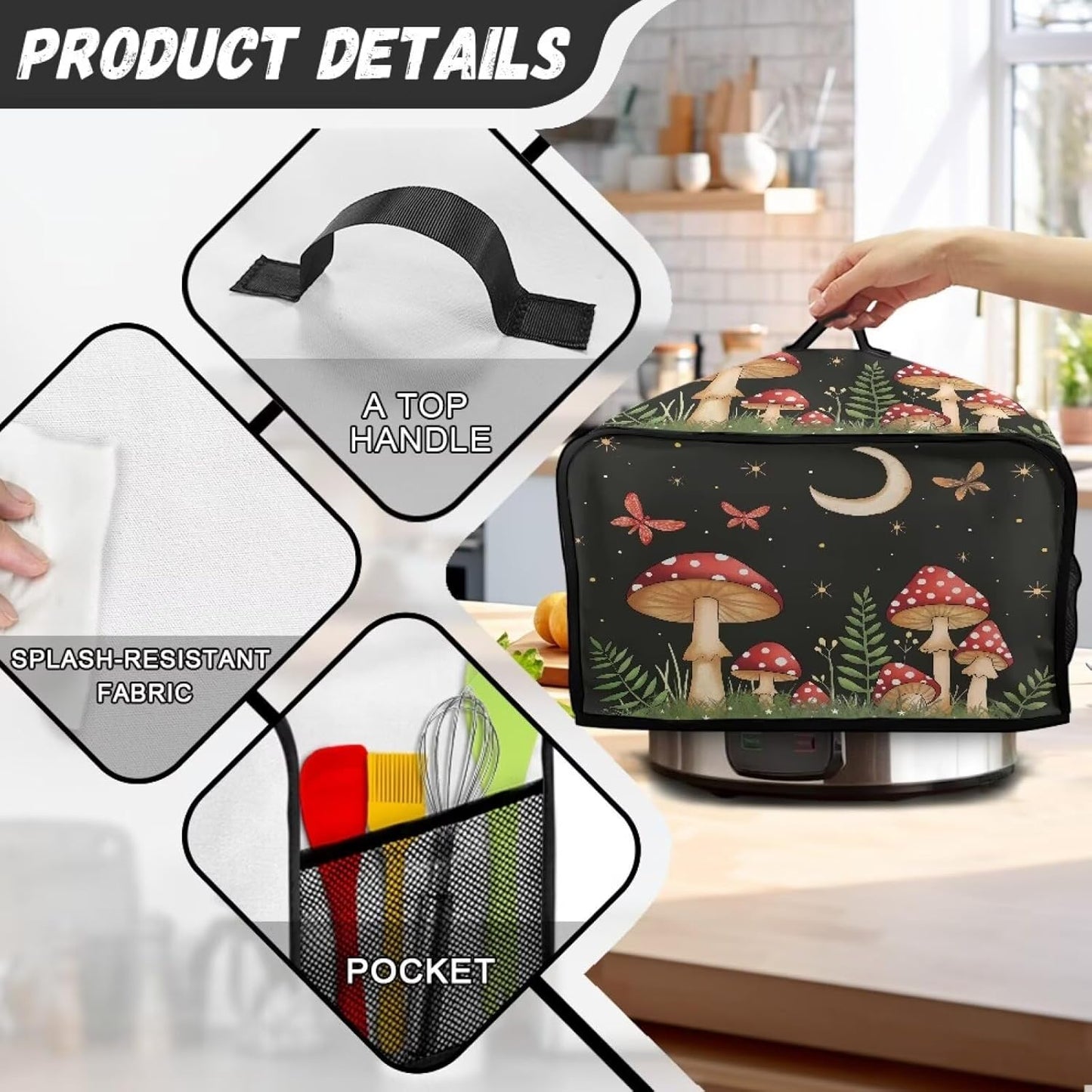 Slow Cooker Cover for 6/7/8 Quart, Mushroom Keep Kitchen Appliance Clean, Oval Kitchen Accessories