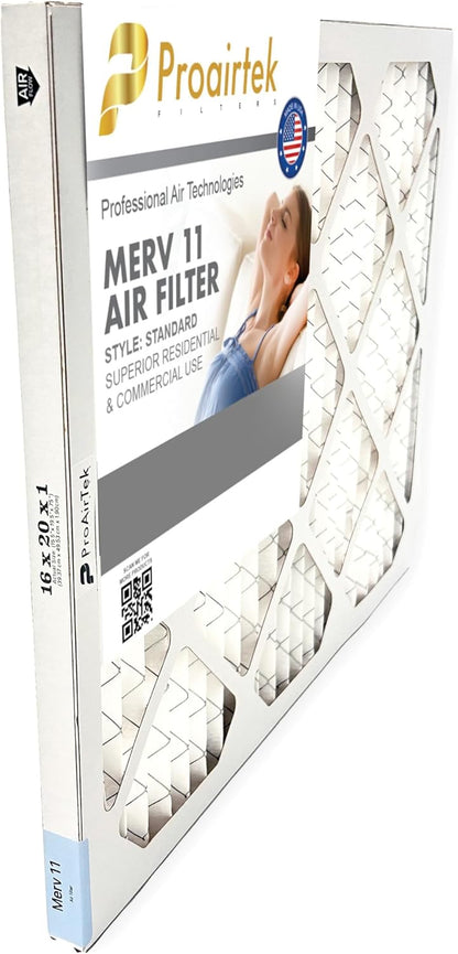 Proairtek AF16201M11SWH Model 16x20x1 Pack of 6 Air Filters, MERV 11 for Clean Air in Home