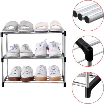 Jucaifu Stackable Shoe Rack - Space Saving 3-Tier Organizer for Entryway, Hallway & Closet | Black