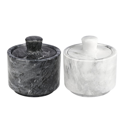 Flexzion Marble Salt Cellar with Lid - Salt and Pepper Bowls Dish Container for Kitchen - Marble Pepper Jar Storage Box Holder for Paprika, Herbs, Sugar, Jewelry & Watches (Set of 2, Black & White)