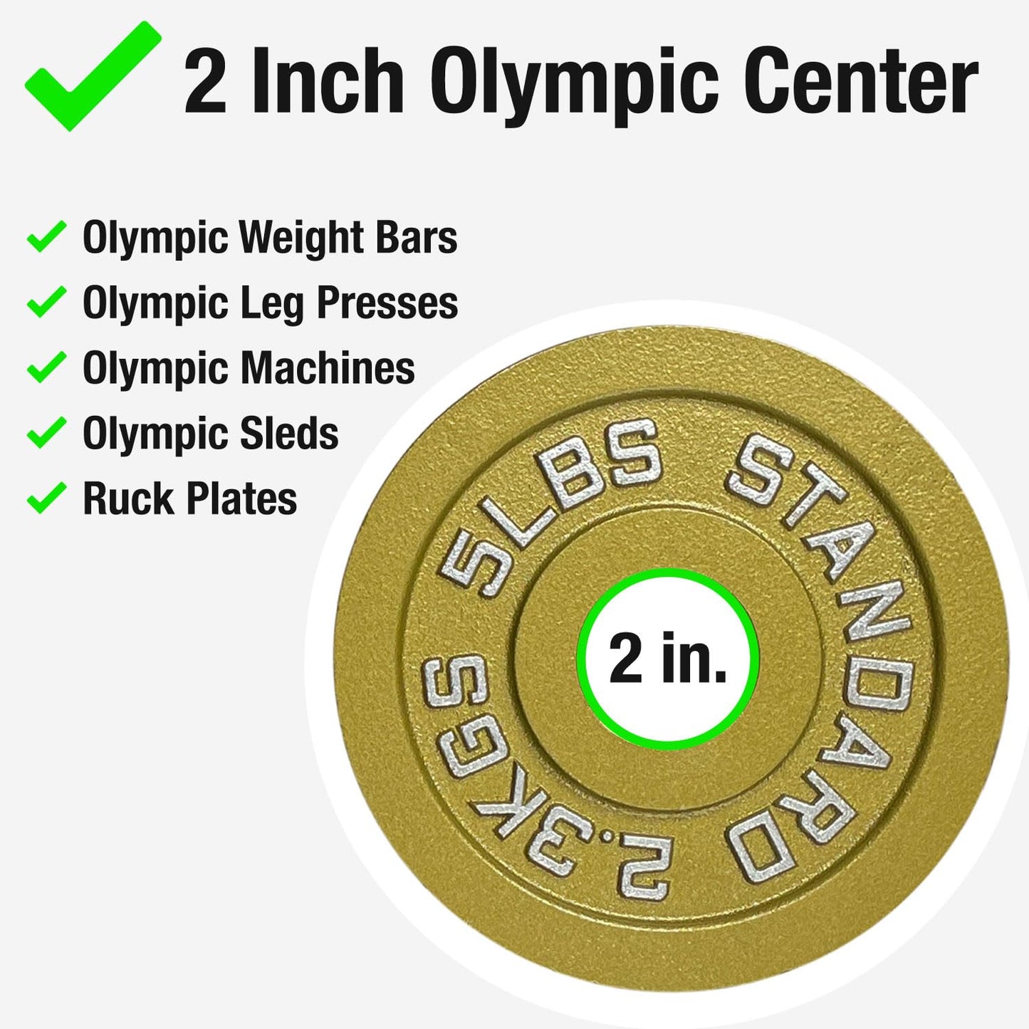 Gold Finish Olympic Steel Plates - Pairs and Sets 2 Inch Barbell Standard in Premium Gold for Weight Lifting (245lb Set)