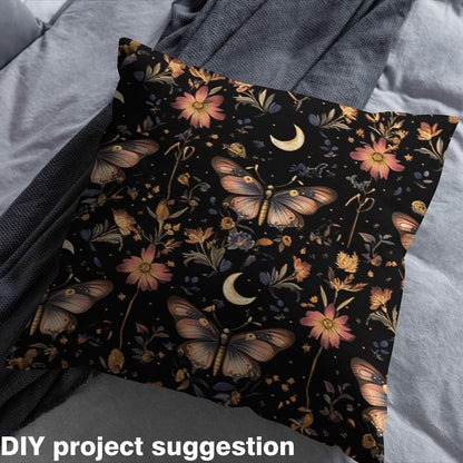 Boho Moon Moth Fabric by The Yard Butterfly Starry No Stretch Sewing Fabric Flower Weed Botanical DIY Soft Flannel Polyester Fabrics for and Home Accents Crafting Supplies Fabrics 2 Yard Bolt 72"x59"