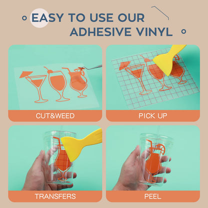 HTVRONT Permanent Vinyl Bundle, 8 Colors 12" x 5ft Permanent Adhesive Vinyl Rolls Compatible with Cricut Cutting Machine, Silhouette, Cameo Cutters, Signs, Scrapbooking, Craft, Die Cutters