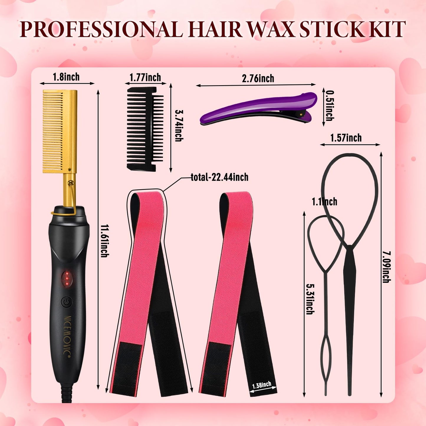 NICEMOVIC Ceramic Heating Hair Straightener Comb - Hot Pressing Brush for Natural Black Hair, Beard Wigs, and Curling (Gold)