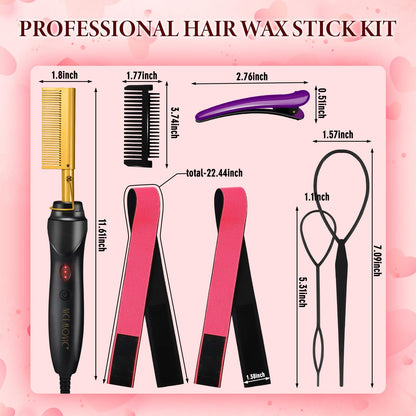 NICEMOVIC Ceramic Heating Hair Straightener Comb - Hot Pressing Brush for Natural Black Hair, Beard Wigs, and Curling (Gold)