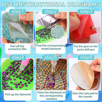 PERFECTSIGHT 8 Pcs DIY Diamond Art Painting Coasters with Holder, Cute Diamond Paint Coaster Kits for Adults, Kawaii Full Drill Diamond Art Craft Paint by Number Non Slip Coaster - Silver Cupcake