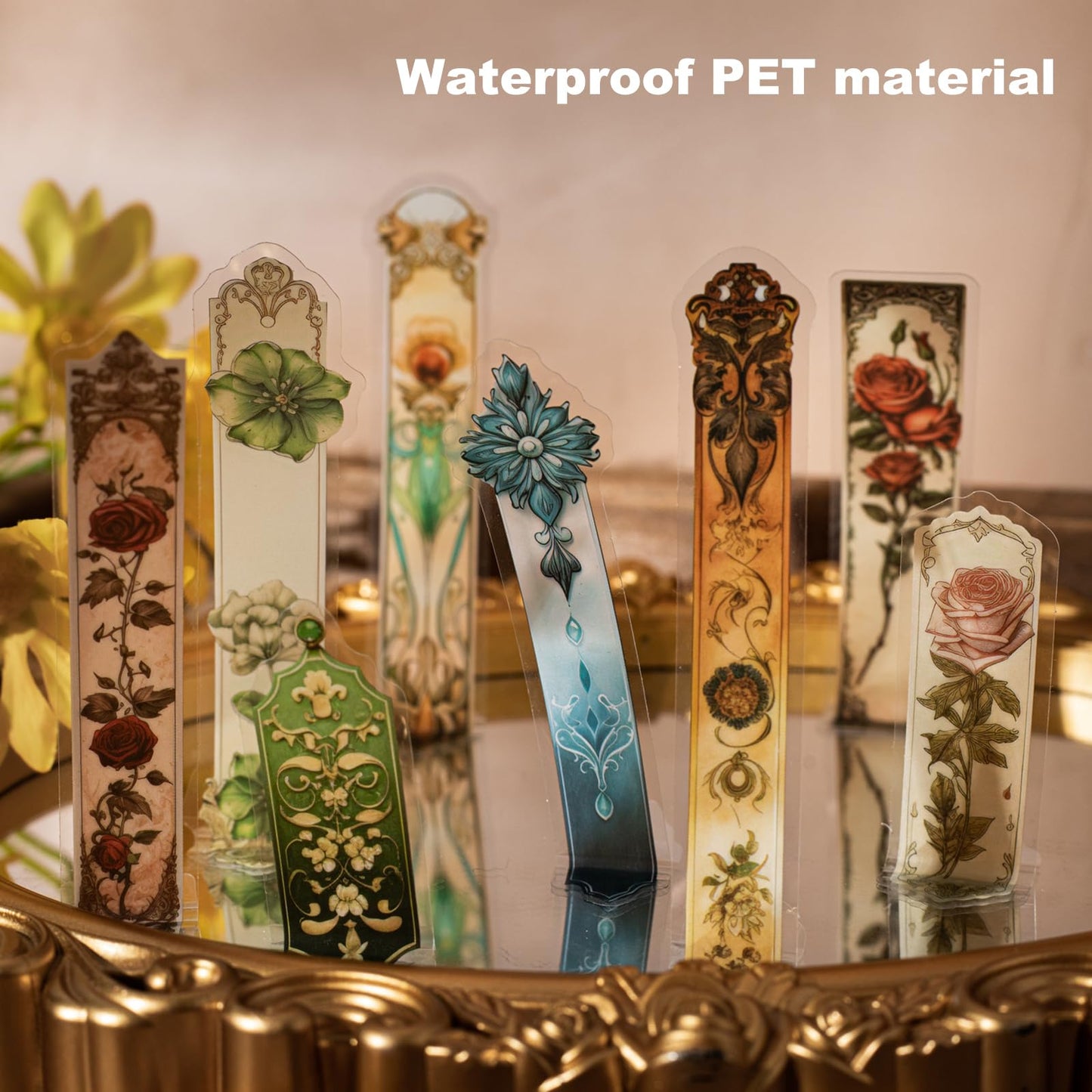 Miyouluna 120PCS PET Strip Stickers, Gothic, Rose, Baroque, Emerald, Amber and Snow Style Designs in Vintage Aesthetic, Scrapbook and Journal Labels, Transparent Waterproof DIY Supplies