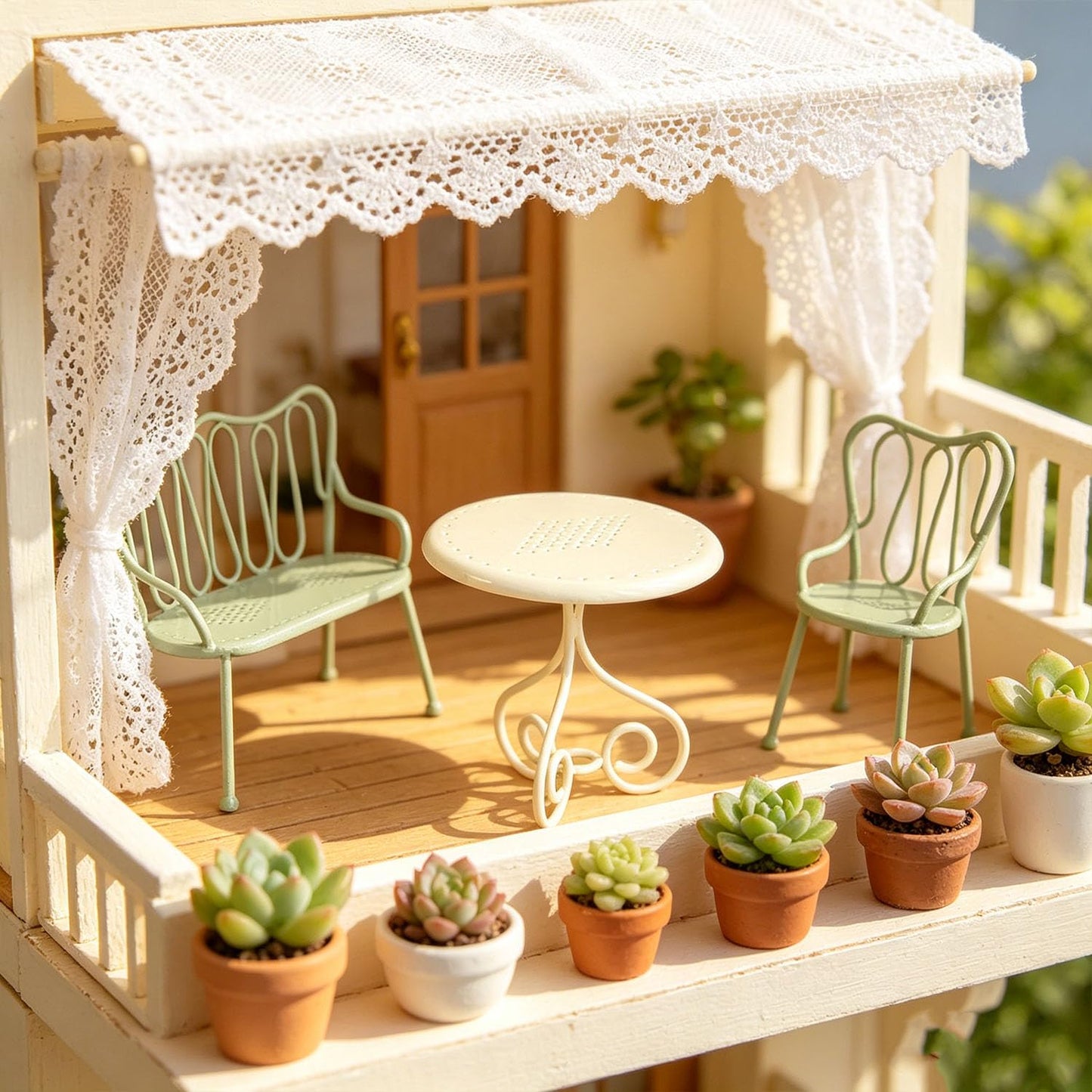 Minamzee 1:12 Scale Nordic Style Dollhouse Dining Table and Chairs 3-piece Set, Realistic Dollhouse Furniture, Decorative Accessories for Dining Room, Garden and Living Room (Green)