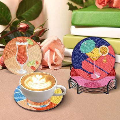 CAMOYAI 8 pcs Diamond Art Coasters Kits with Holder, DIY 5D Retro Cocktail Diamond Painting Coasters,Diamond Art Kits for Adults Beginners