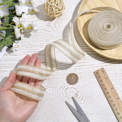 PH PandaHall 21Yards Burlap Ribbon 2 Rolls 0.9inch Thin Flat Jute Twine White Brown Stripes Hemp Jute Rope Cord Twine Burlap Ribbon Natural Rustic Ribbon Roll for Gift Wrapping Garland Outdoor Wedding