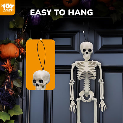 TOY Life 16" Posable Halloween Skeleton Decor - 10 Pcs Full Body Joints for Outdoor Indoor Decorations, Hanging Plastic Skeletons