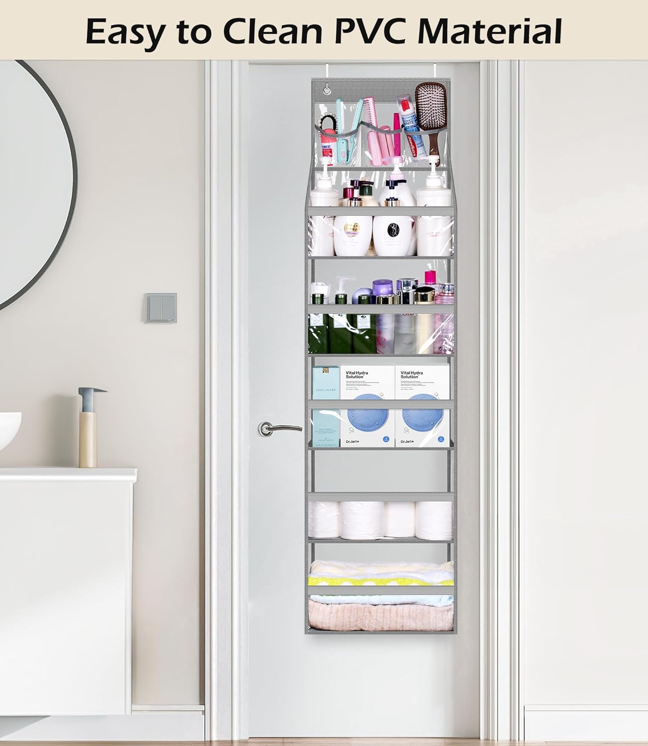 MISSLO Full Clear PVC Over the Door Organizer, Hanging Closet Storage with 5 Large Pockets for Bathroom & Bedroom