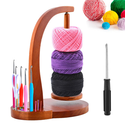 Magnetic Rotating Crochet Yarn Holder with Storage Box - 2-in-1 Wooden Yarn Spinner & Organizer for Knitting Accessories, Yarn-Ball Windder for Crocheting Projects