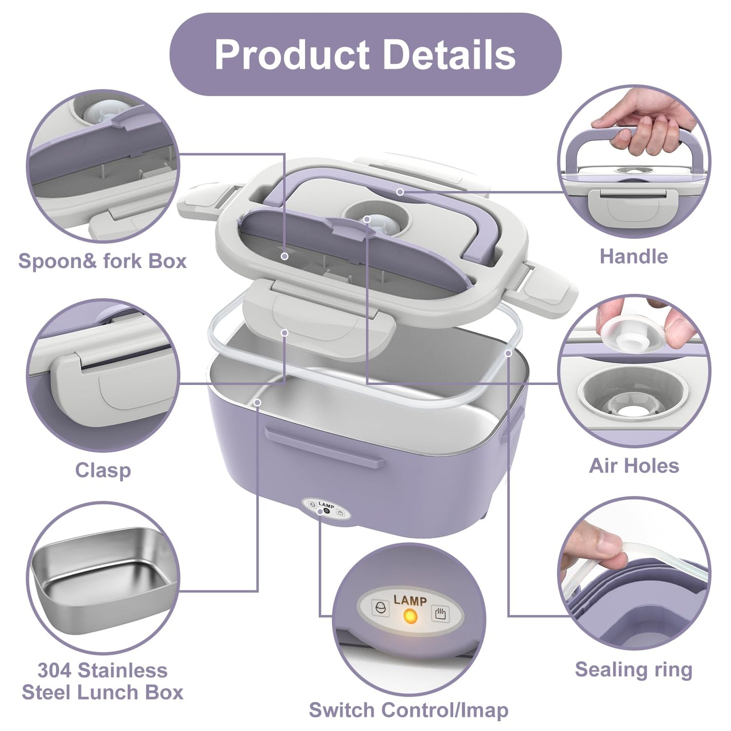 Electric Lunch Box Food Heater, 3 in 1 Ultra Quick Heated Lunch Boxes for Adults, 12V/24V/110V Portable Food Warmer for Car/Truck/Office With Fork Spoon and Insulated Carry Bag