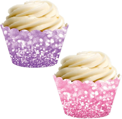 Andaz Press Party Cupcake Wrapper Decorations, Faux Pink and Lavender Purple Glitter, 24-Pack, Magical Unicorn Princess