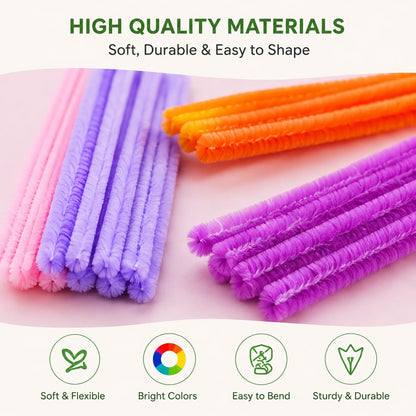 800PCS Pipe Cleaner Flower Kit, DIY Pipe Cleaners Craft Bouquet Making Kit with Floral Wires & Tape, DIY Chenille Stems Craft Supplies with Wrapping Paper & Ribbon for Home Decor
