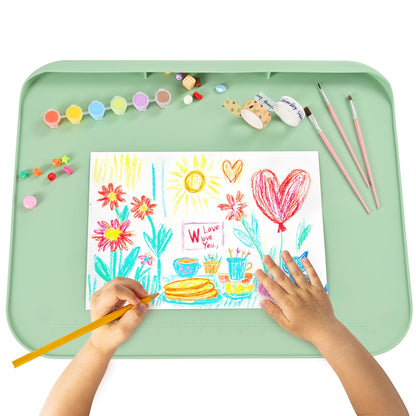 Silicone Art Mat for Crafts, 19.7" x 15.7" Painting Mat for Kids with Raised Sides, Non-Slip Surface for Resin, Clay, Play Doh, Jewelry Making DIY Arts & Crafts Creation (Green)