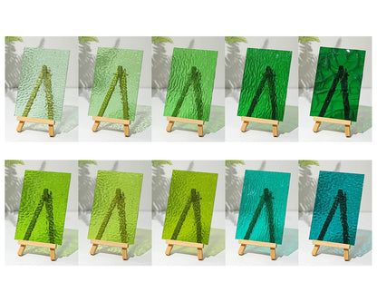 Lanyani Green Transparent Stained Glass Sheets for Craft, 6x4 inch Colored Textured Cathedral Glass Pack, 10 Sheets