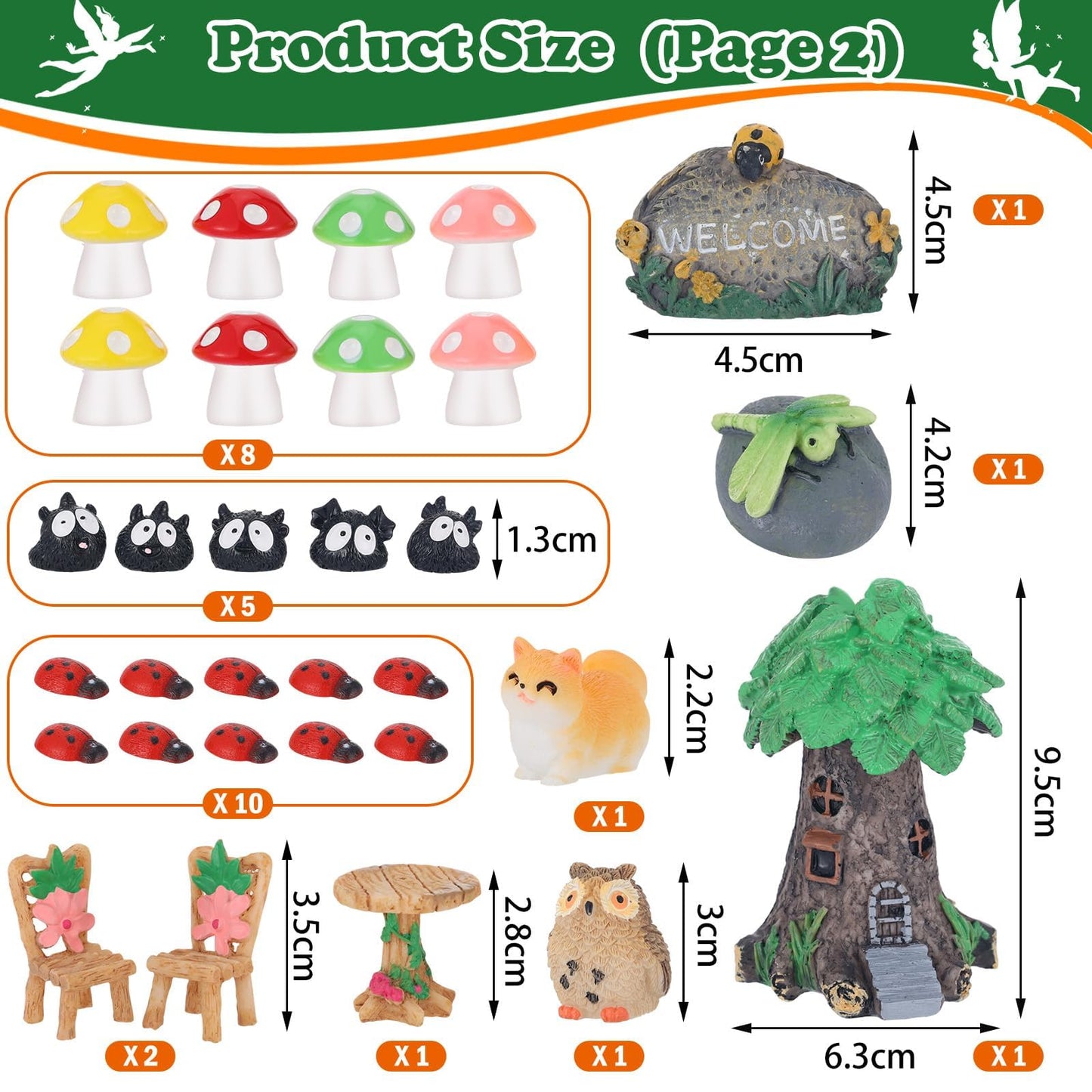 44 Pcs Fairy Garden Kit Miniature Fairy Garden House Accessories with Resin Elves Animal Plant Furniture Tiny Figurines Decor, Enchanted Spring Micro Landscape Ornaments for DIY Dollhouse Terrarium