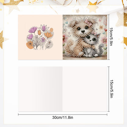 6 Pcs 5D Diamond Painting Greeting Cards Kits, Handmade Festival Greeting Cards with Envelopes DIY Diamond Art Crafts Birthday Cards Laser Effect for Birthdays Holidays Celebrations (Cat Dog Cuddling)