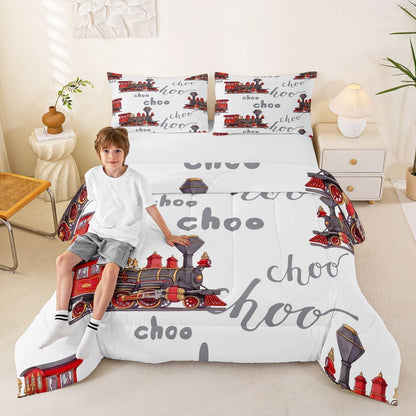 Set Set Set Set 1 Feelyou Cartoon Car Bedding Kids Train Comforter Boys Girls Choo-Choo Rail Roads Tracks Decor