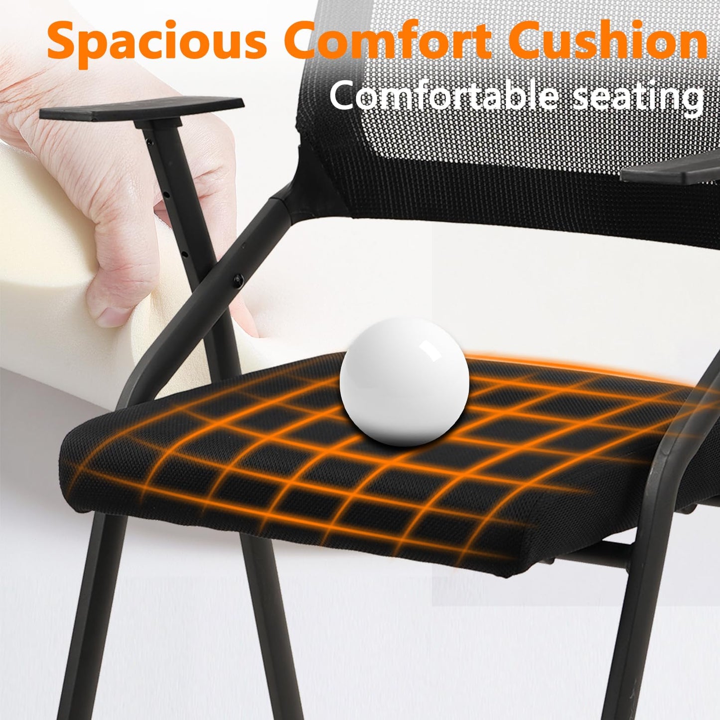 CLATINA Stackable & Foldable Office Chairs with Ergonomic Lumbar Support and Thickened Seat Cushion, Folding Mesh Fabric Reception Guest Chair for School Church Conference Waiting Room Black (8 pk)