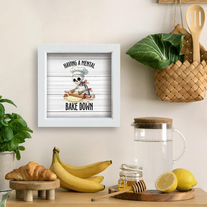 YSFUYZCT Funny Gothic Skeleton Baking Kitchen Signs Decor, Baking Baker Gifts, Bakery Decor, Having a Mental Bake Down Wood Frame Signs for Bakery Shop Kitchen Dining Room