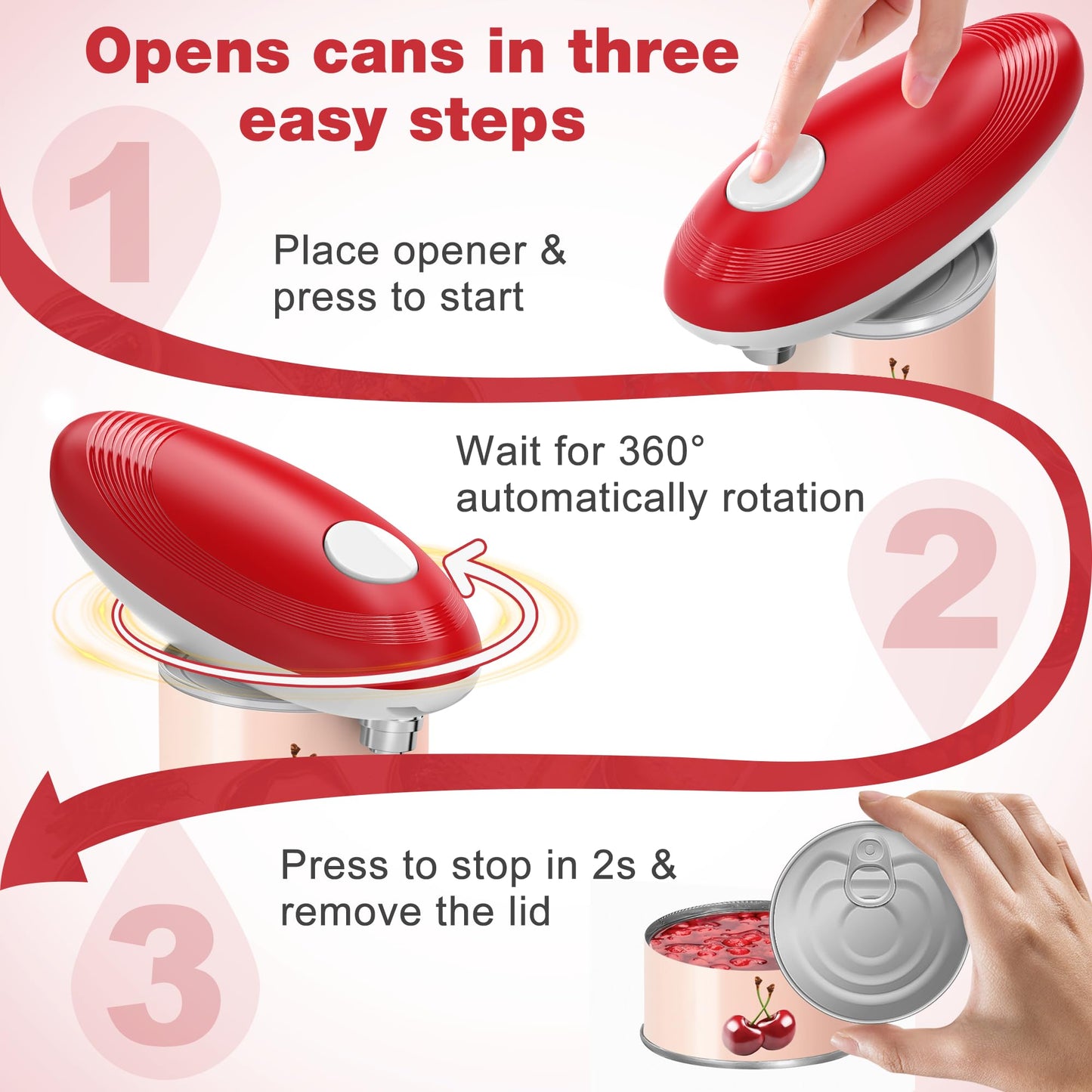 Electric Can Opener, Food Safe Automatic Can Opener with Smooth Edge, Open Your Cans with A Simple Press of Button, Can Opener Electric Kitchen Gifts for Seniors and Arthritis