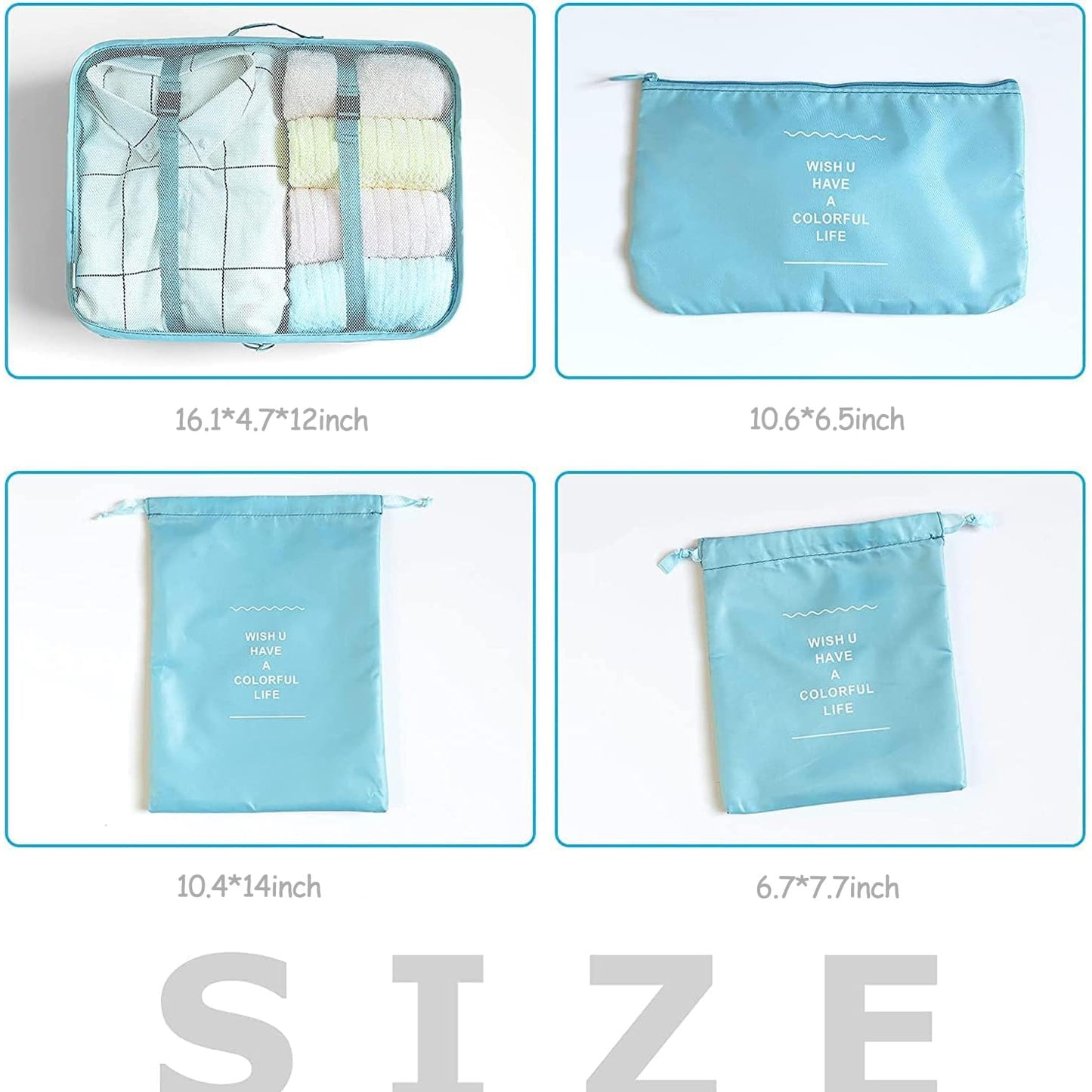 LANSKLBD 8 Set Packing Cubes for Suitcases Travel Luggage Packing Organizers,Travel Essentials Accessories Luggage Organizer with Shoe Bag Tioletry/Laundry Bag (light blue)