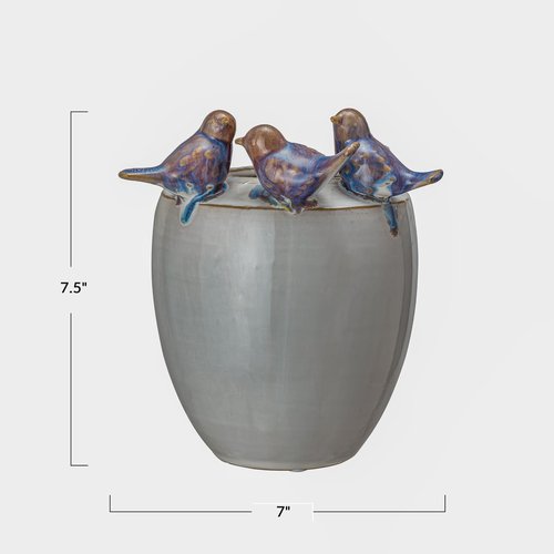 Creative Co-Op 3D Birds Stoneware Planter/Vase, Multicolor