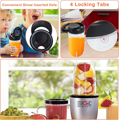 MB1001 16OZ Replacement Cups with Lids Compatible with Magic Bullet 250W Blenders Juicer with Brush 3 Packs