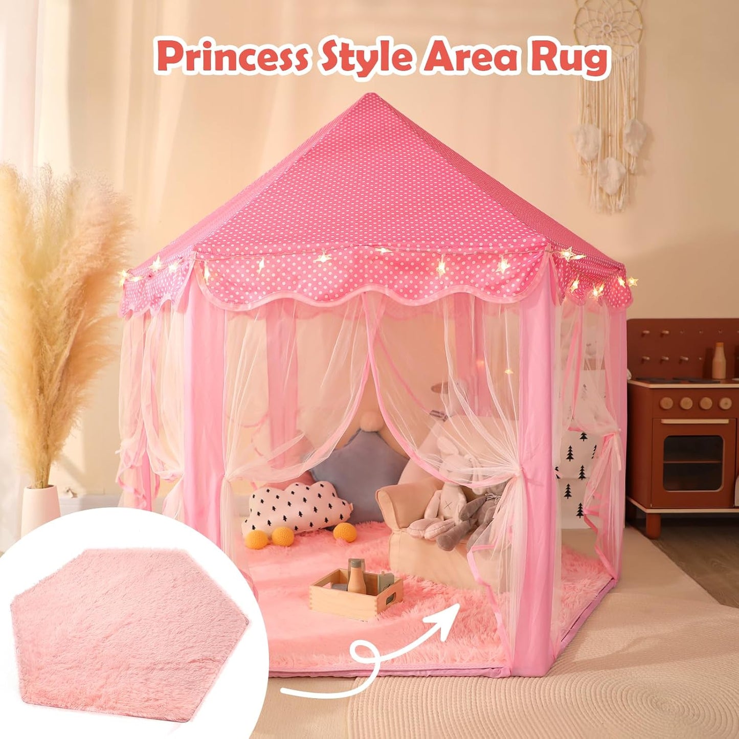 55x 47 (55x 47, Monobeach Pink Kids Rug for Nursery Children Room Decor Ultra Soft Hexagon Carpet for Princess Tent