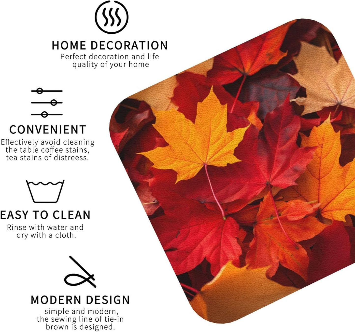 Nameapo Set 6 Autumn Fall Leaves Coasters for Drinks Leather Coasters of for Coffee Table for Housewarming Kitchen Bar