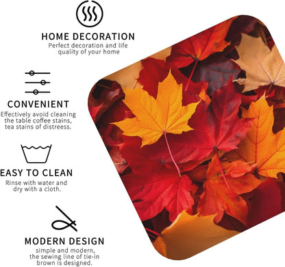 Nameapo Set 6 Autumn Fall Leaves Coasters for Drinks Leather Coasters of for Coffee Table for Housewarming Kitchen Bar
