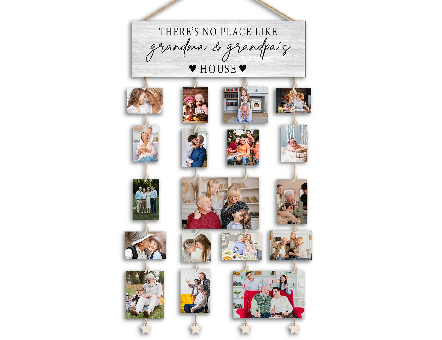 Orchroma Grandparent Picture Frames Collage Wall Decor, Grandpa Grandma Picture Frame, Gifts for Grandparent from Grandkids, Hanging Photo Display with Clips, Picture Hanging Kit, 16 x 5 Inches, Wood