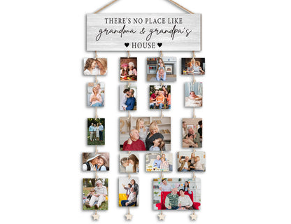 Orchroma Grandparent Picture Frames Collage Wall Decor, Grandpa Grandma Picture Frame, Gifts for Grandparent from Grandkids, Hanging Photo Display with Clips, Picture Hanging Kit, 16 x 5 Inches, Wood