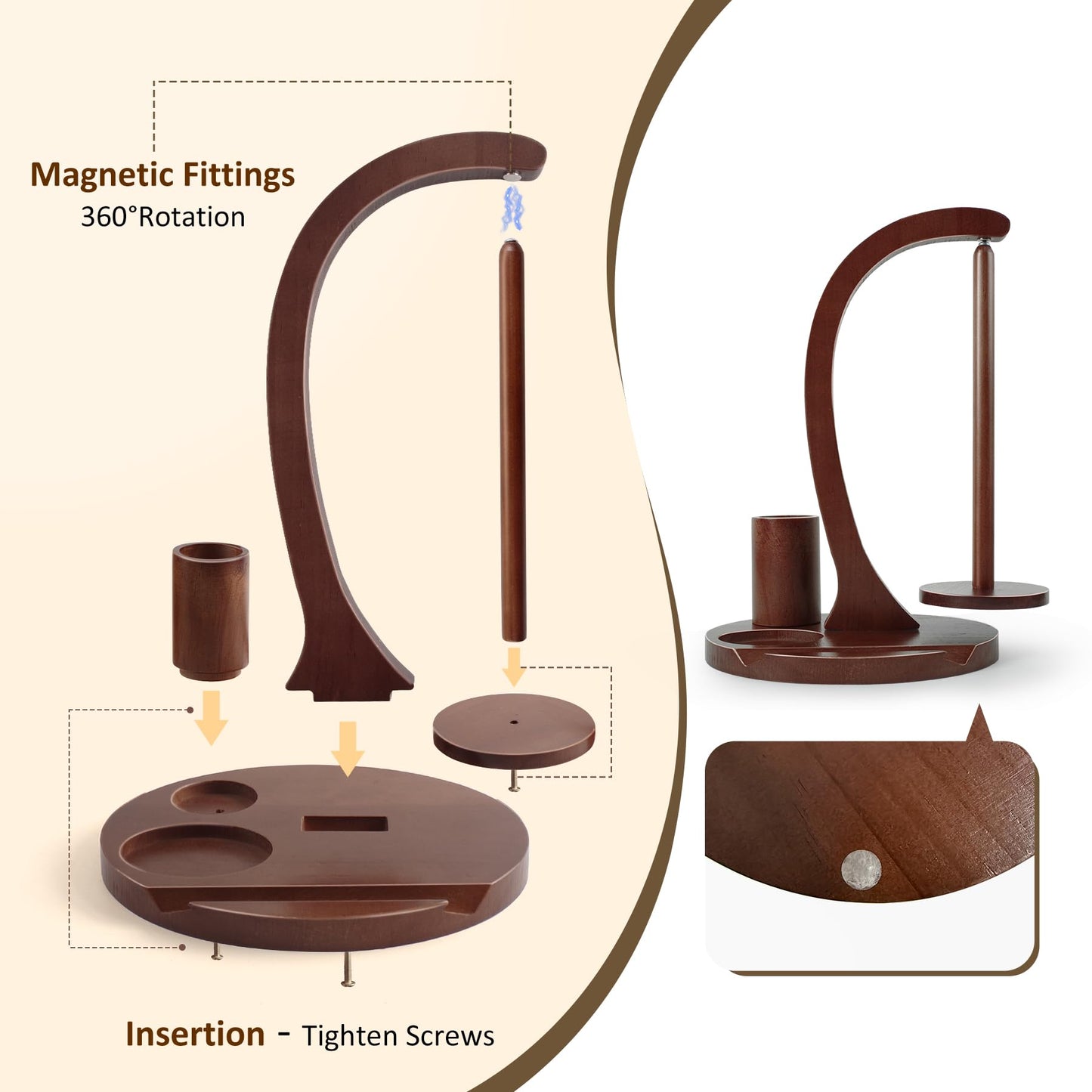 Sewovvmu Crochet Yarn Holder, Yarn Spinner for Crocheting with Phone Stand & Crochet Accessories Storage, Crochet Gift for Knitting Lovers (Brown)