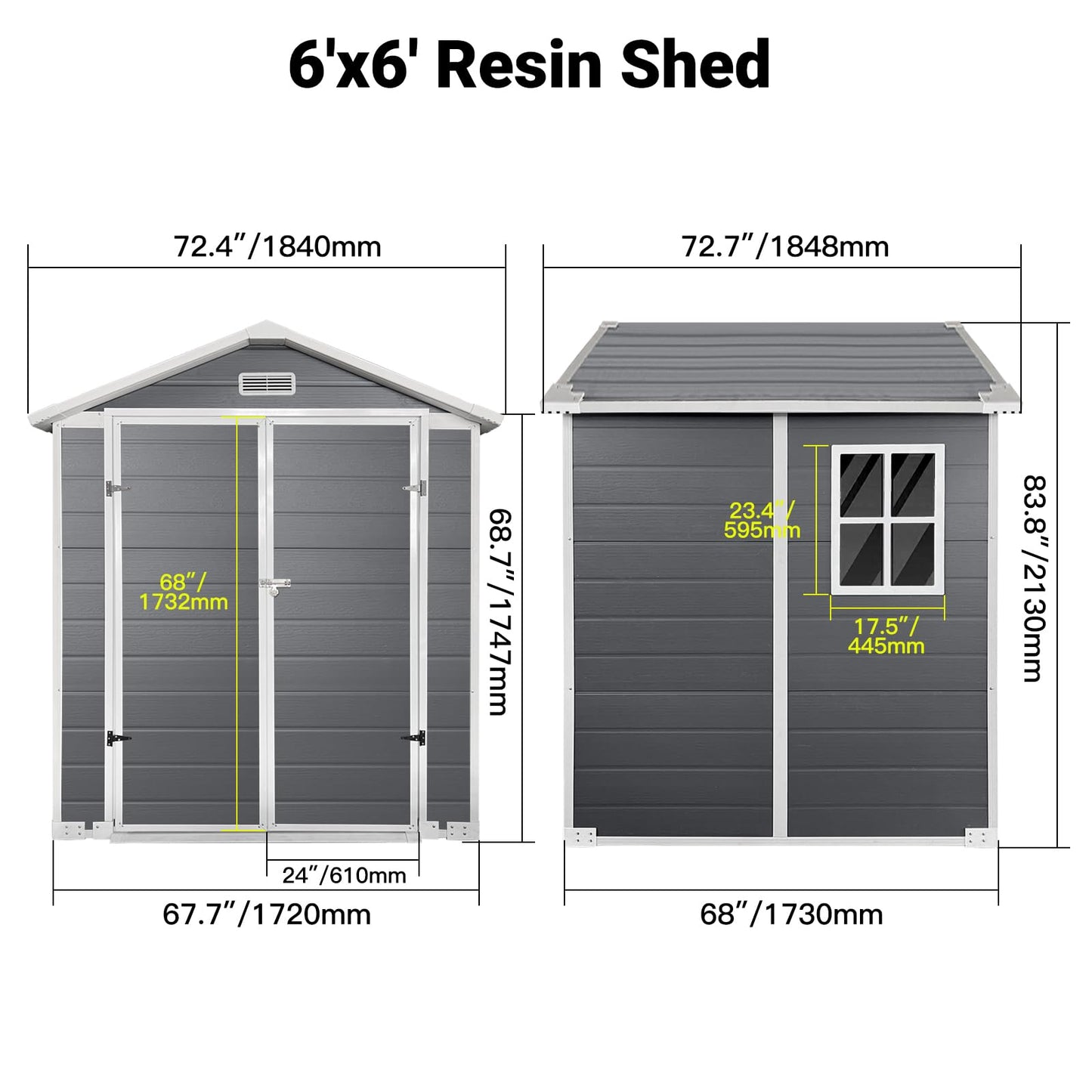 YOPTO 6x6 FT Storage Shed,Plastic Outdoor Storage Shed with Floor and Lockable Door,Waterproof Garden Shed W/Windows & Vents,Sloped Roof,Tool House for Storing Bicycles,Lawnmowers,Gray