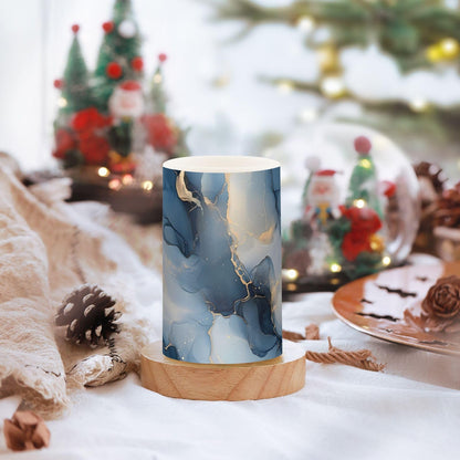zyrtty 2 Pack Plastic Flameless Candles Abstract Gold Navy Blue Marble Pattern Battery Operated with Remote and Timer Real Wax LED Flickering Pillar Candles Set Window Christmas Holiday Decor