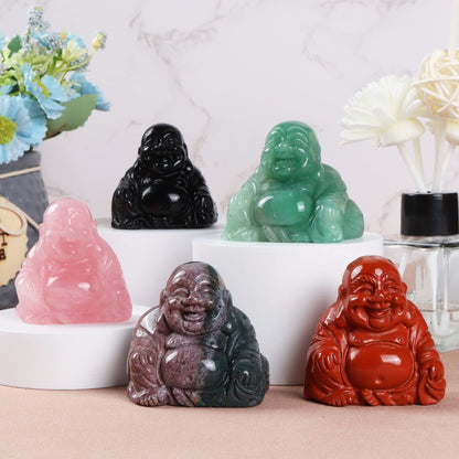 Artistone Crystals 2.0 inch Hand Carved Ocean Jasper Maitreya Buddha Figurine Healing Crystal Gemstone Seated Lucky Buddha Pocket Stone Home Decoration