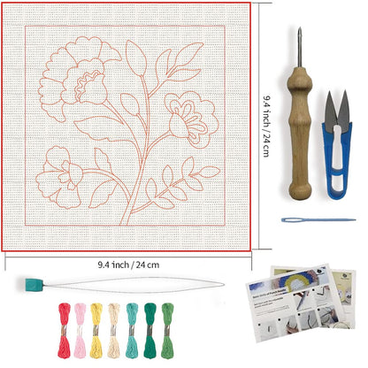 FREEBLOSS DIY Flowers Punch Needle Kit for Beginners Embroidery Punch Needle Starter Craft Set with Instructions Frame Embroidery Kit for Adults Gift Decoration,9.4x9.4inch