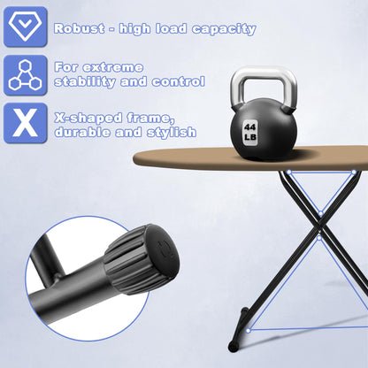 HLILBTE Ironing Board, Compact Ironing Board 13x43 Ironing Area with Extra Thick Heavy Duty Padded Cover, Stable Structure, Easy to Fold,Iron Mat, Brown