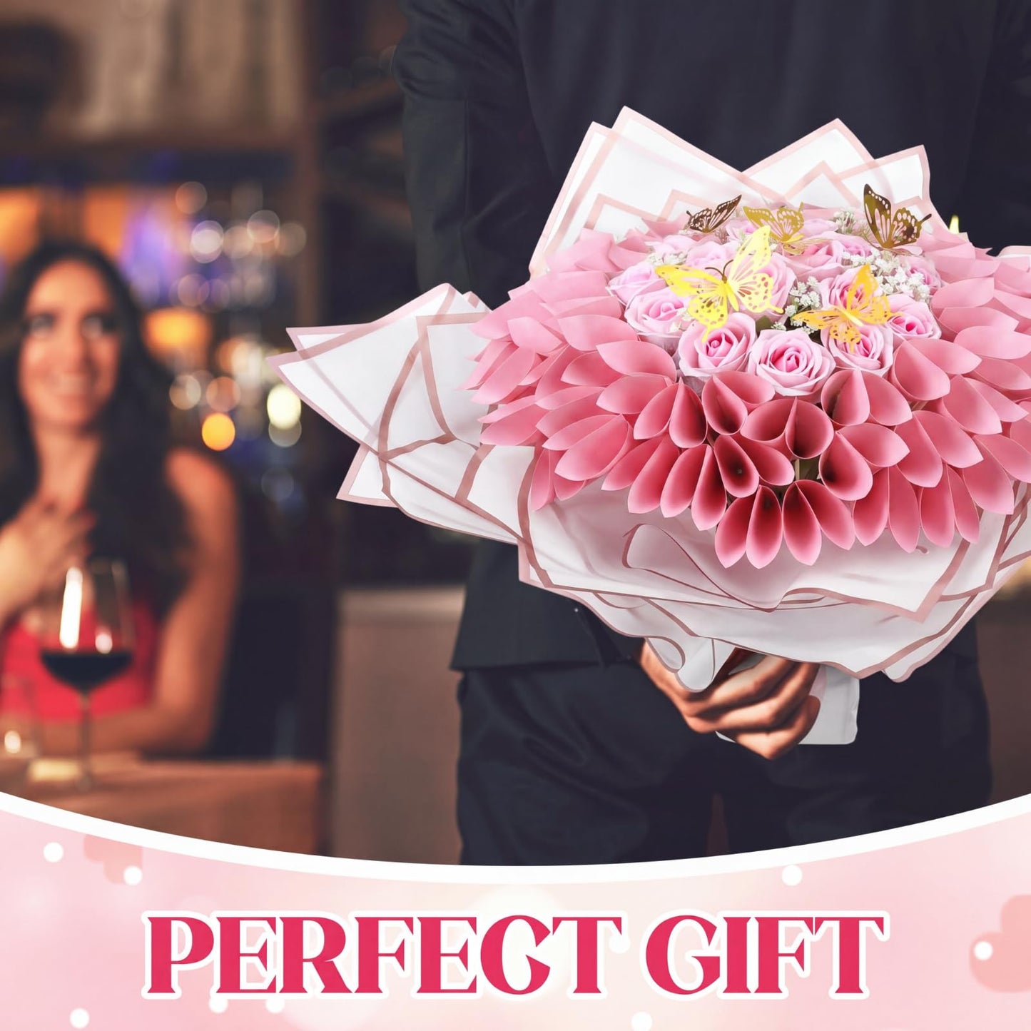 Marspark Graduation Money Bouquet Flower Kit Gift Included 20 Sheet Flower Wrapping Paper 36 Fake Flowers 100 Bamboo Skewer Floral Foam Block for Mother's Day Anniversary Wedding(Pink,Classic)