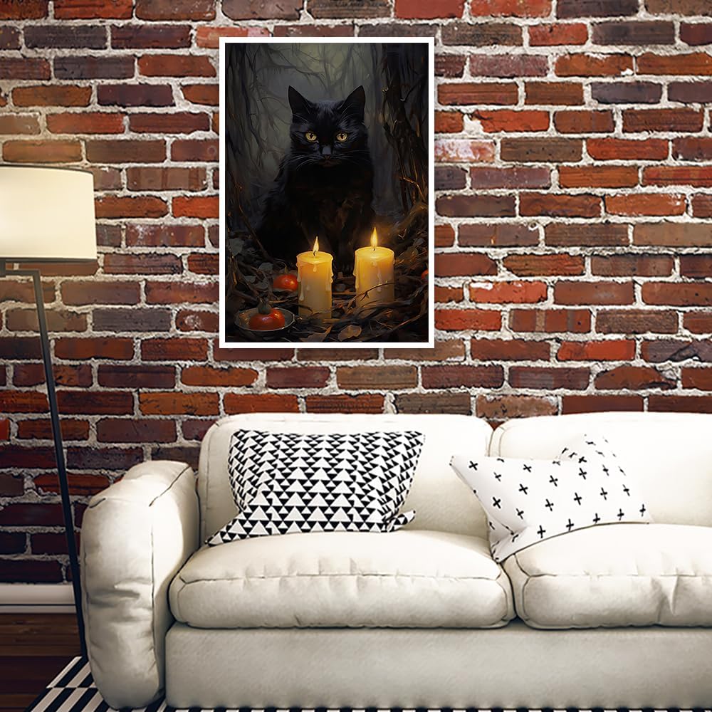 Kisappeared Vintage Gothic Wall Art Black Cat Candle Poster Halloween Artwork Print Canvas Victorian Style Dark