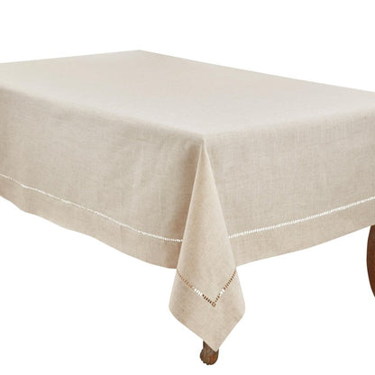 SARO LIFESTYLE Poly and Linen Blend Toscana Tablecloth with No Hemstitch Border, Natural, 108"