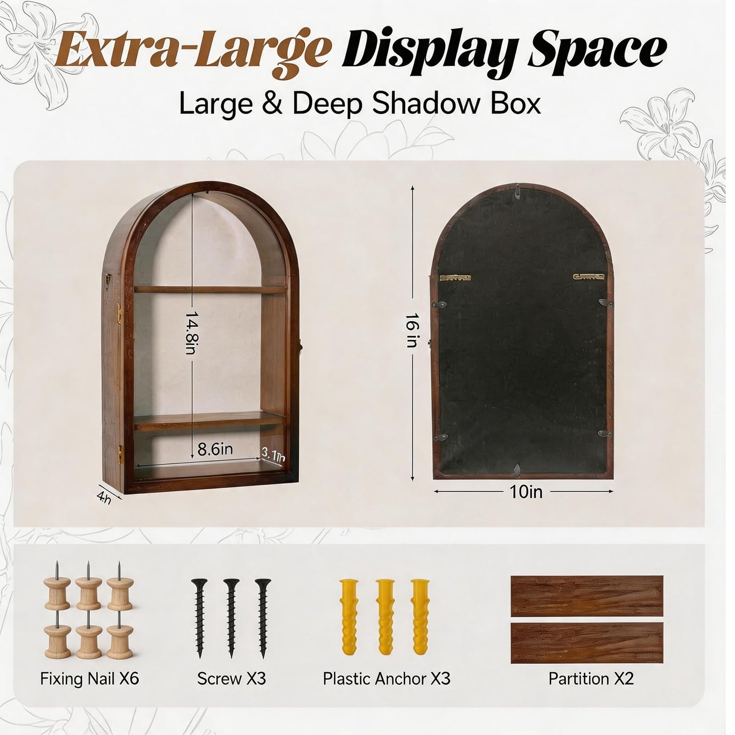 Shadow Box Frame 10x16 Large Shadow Boxes Display Cases with Removable Shelves, Linen Back & Acrylic Door, Memory Box for Medals, Photos, Wedding Bouquet, Keepsakes & Pet Memorials Walnut