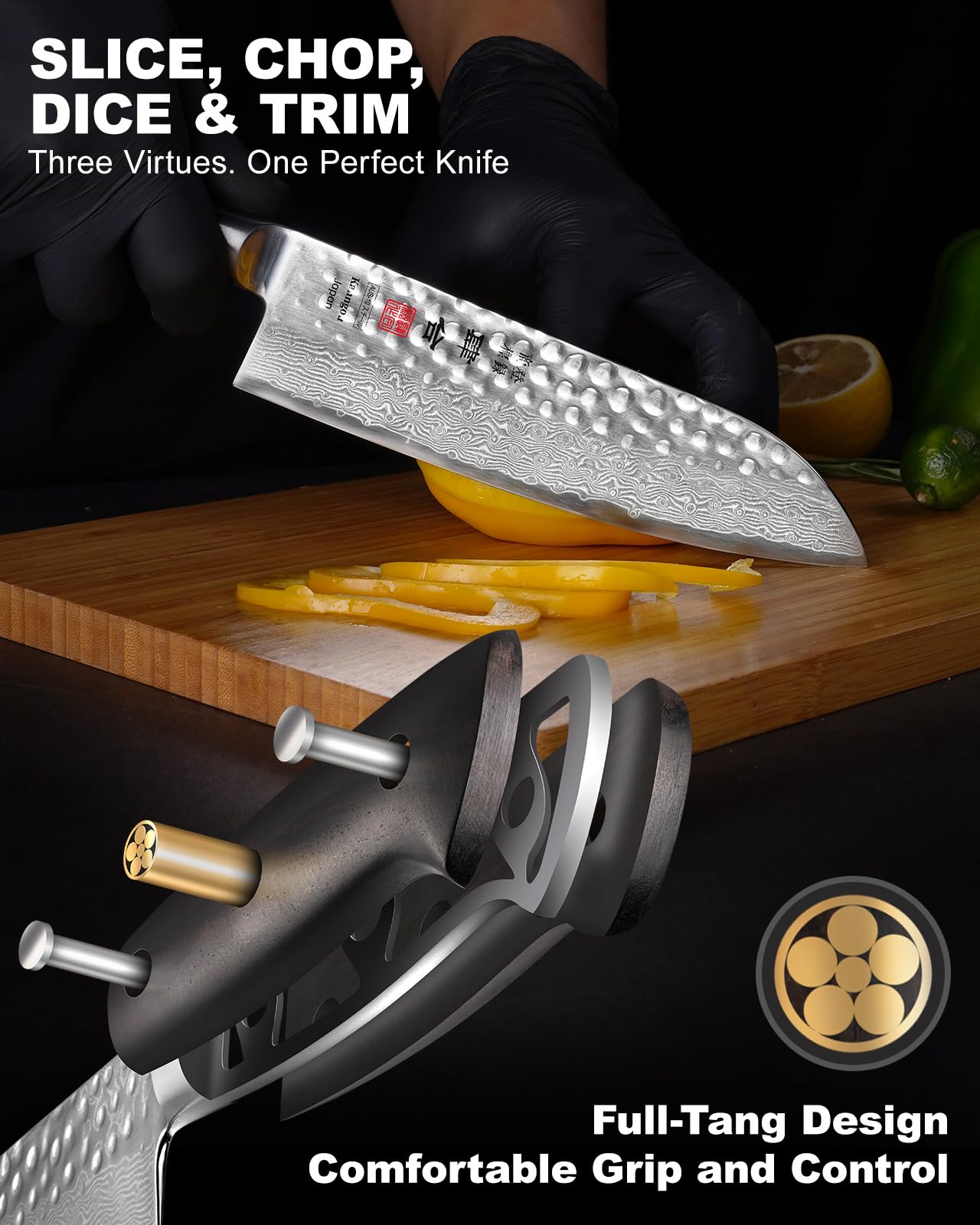 kanngou Japanese Chef Knife Kitchen Knife with 67 Layers Damascus Steel AUS-10 Core, Professional Damascus Knife with Full-Tang Ebony Wood Handle and Premium Gift Box (7 Inch Santoku Chefs Knife)