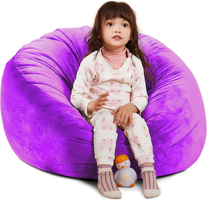 Bean Bag Chair Cover - Stuffed Animal Storage, Plush Toys Organizer, X-Large Round Purple with Handle and Zipper