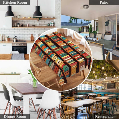 Swono 52x 70 Inch Book Shelf Tablecloth Retro Bookshelf Literature Books Rectangle Table Cloth Washable Plaid Table